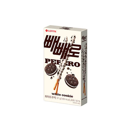 [롯데] 화이트 빼빼로 32g /[LOTTE] Pepero White Cookie, knusprige Keksstäbchen, außen mit schwarzen Kakaokeksen mit einer weißen, süßen Cremefüllung überzogen 32g