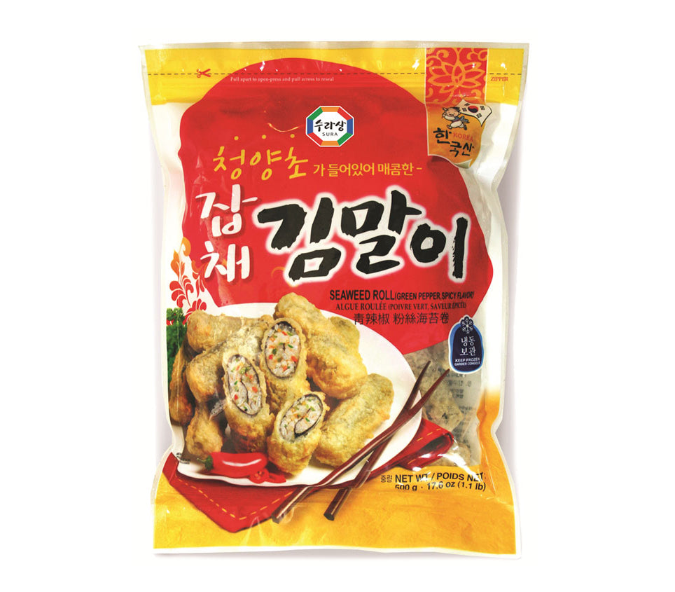 [수라상] 청양초 잡채 김말이 500g / [Surasang] Japchae Gimmari scharf, frittierte Algenrolle mit Glasnudel- und Gemüsefüllung 500g